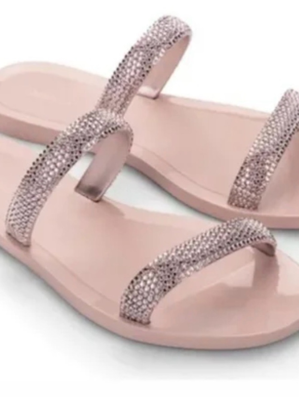 Melissa Women's Pink Glitz sandal Rhinestone Double-Strap Slide Sandals